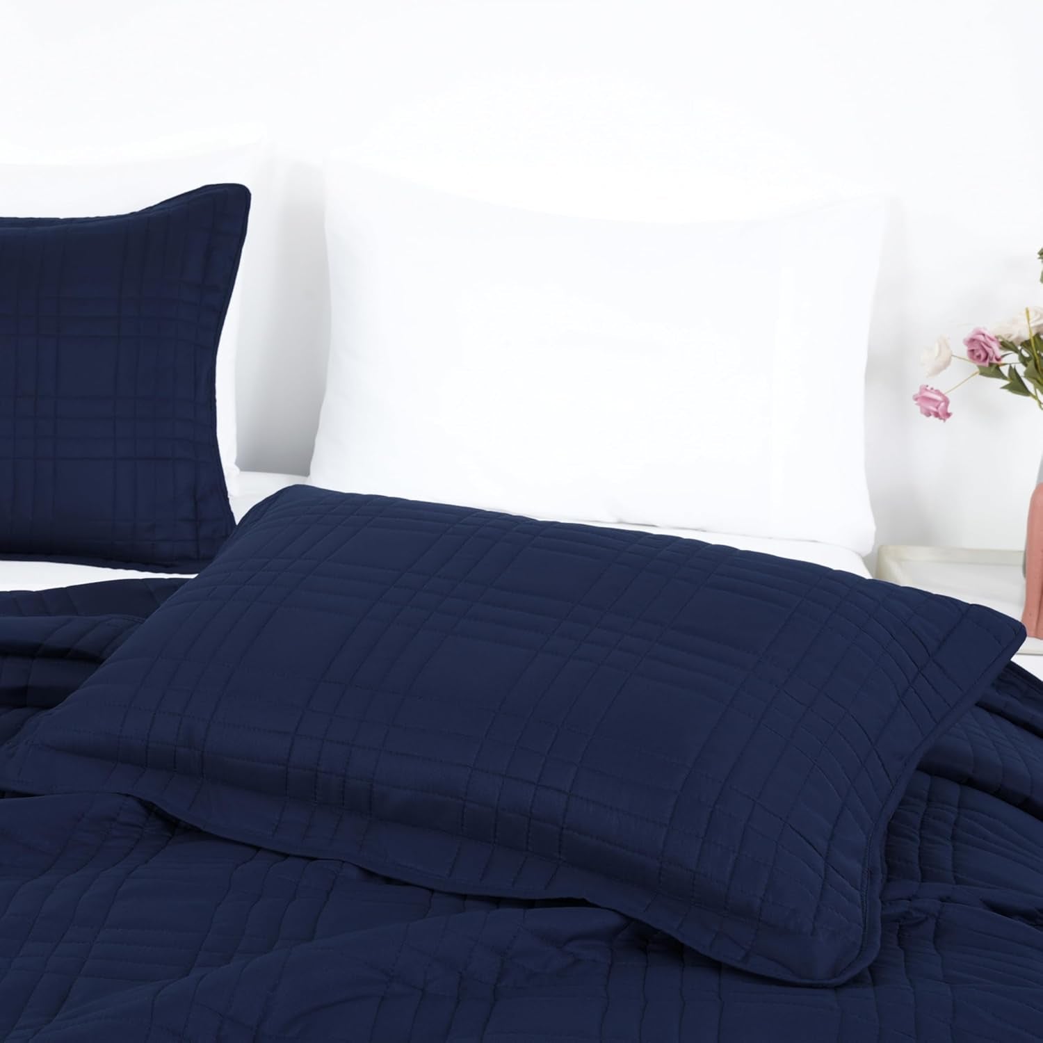 Kingston 3-Piece Oversized Bedspread Coverlet Set (Queen, Navy)