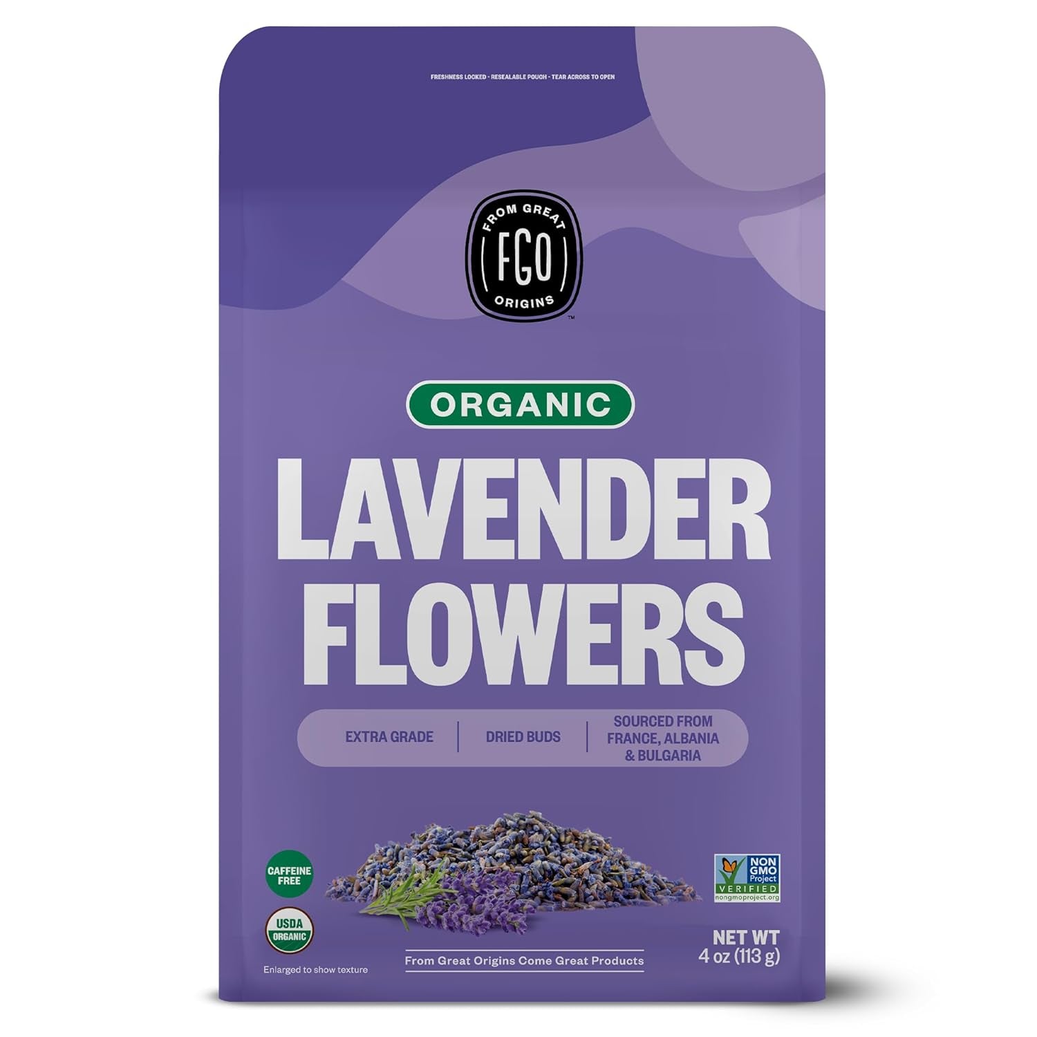 Organic Lavender Flowers Dried | Perfect for Tea, Baking, Lemonade, DIY Beauty, Sachets & Fresh Fragrance | 100% Raw from France | Large 4Oz Resealable Kraft Bag | by