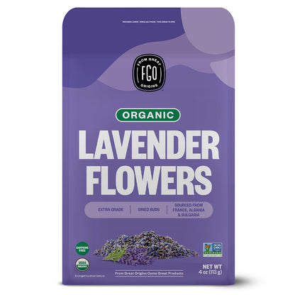 Organic Lavender Flowers Dried | Perfect for Tea, Baking, Lemonade, DIY Beauty, Sachets & Fresh Fragrance | 100% Raw from France | Large 4Oz Resealable Kraft Bag | by