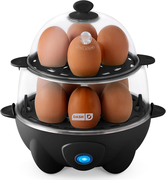 Deluxe Rapid Egg Cooker Electric for Hard Boiled, Poached, Scrambled, Omelets, Steamed Vegetables, Seafood, Dumplings & More, 12 Capacity, with Auto Shut off Feature, Black